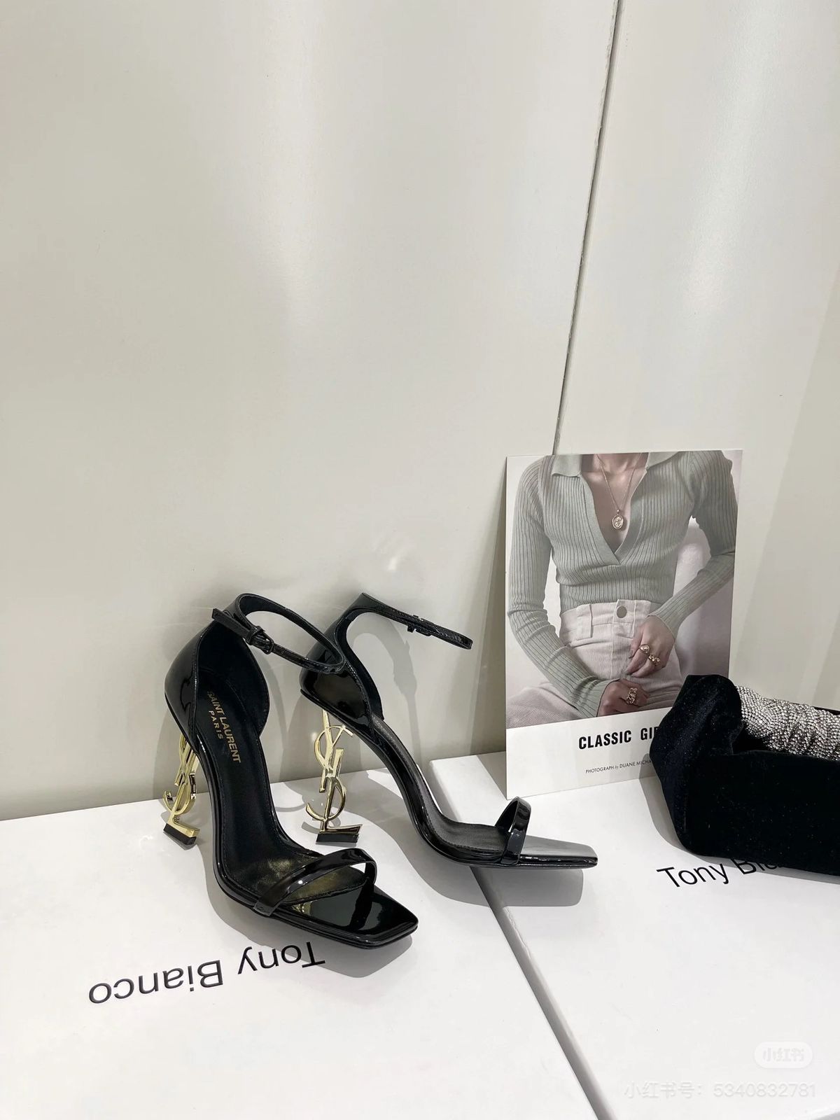 SAINT LAURENT Opyum embellished patent-leather sandals (High copy)